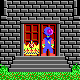 A screenshot of Captain Comic standing before the castle door, with the Crown resting where a Blastola Cola would normally be.