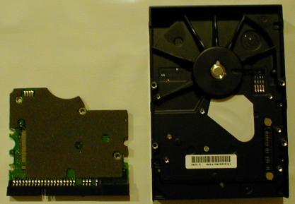The new drive with its circuit board removed