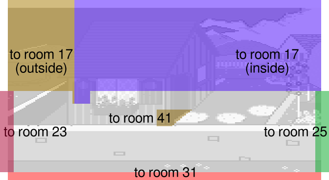 Picture of room 24 with zones that transfer to other rooms highlighted.