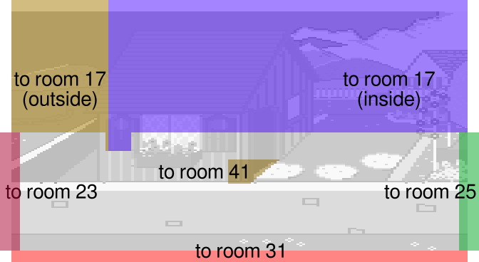 Picture of room 24 with zones that transfer to other rooms highlighted.