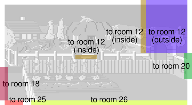 Picture of room 19 with zones that transfer to other rooms highlighted.