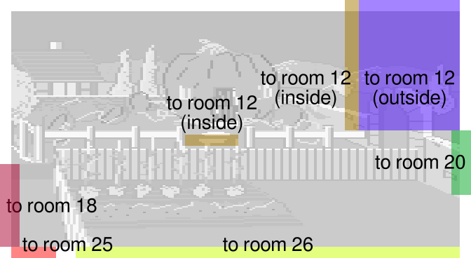 Picture of room 19 with zones that transfer to other rooms highlighted.