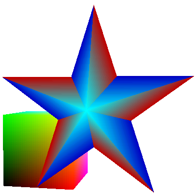 A 3D perspective projection of a star and a cube